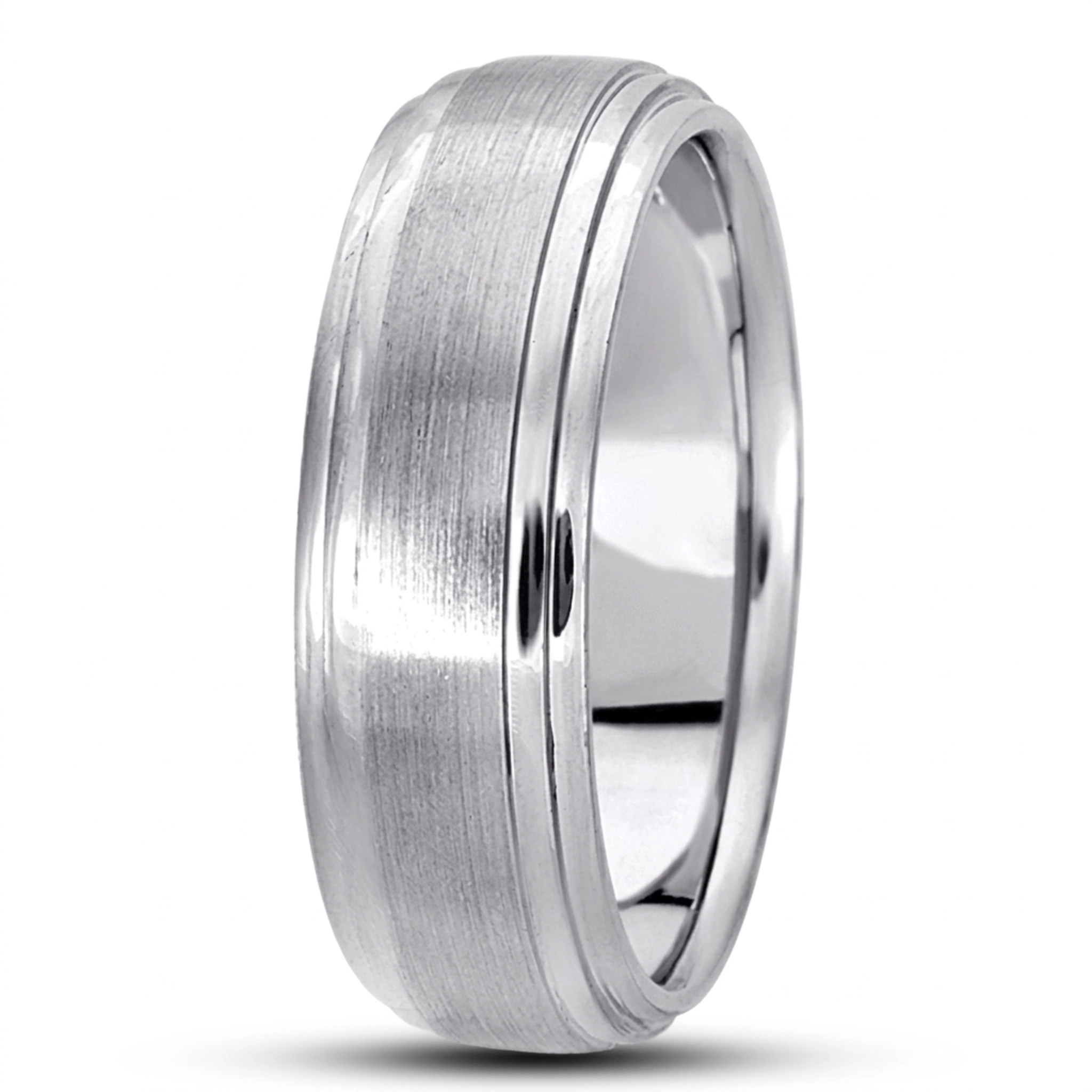 10K white gold 7mm. satin basic-carved-simple-wedding-bands - main view