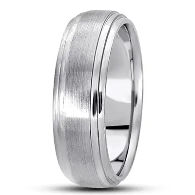 10K white gold 7mm. satin basic-carved-simple-wedding-bands - main view thumbnail