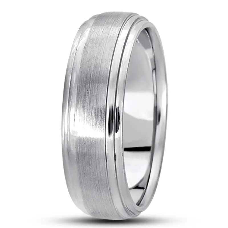 10K white gold 7mm. satin basic-carved-simple-wedding-bands - main view