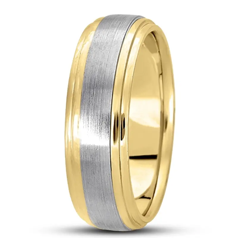10K yellow-white-yellow gold 7mm. satin basic-carved-simple-wedding-bands - alternate view 5