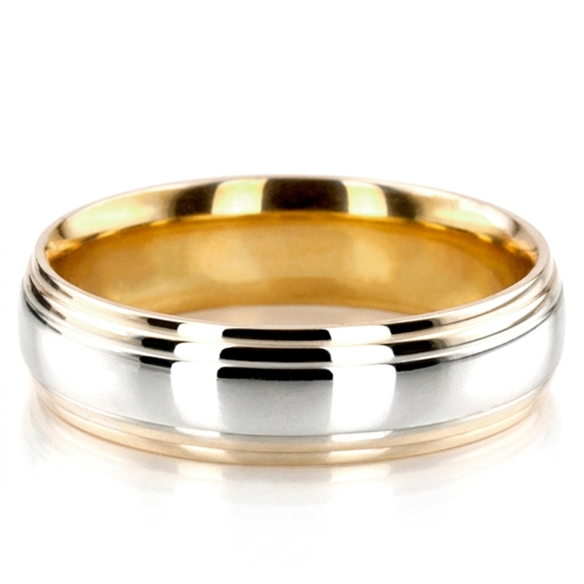 10K yellow-white-yellow gold 6mm. high polish basic-carved-simple-wedding-bands - alternate view 8