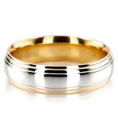 10K yellow-white-yellow gold 6mm. high polish basic-carved-simple-wedding-bands - alternate view 8 thumbnail