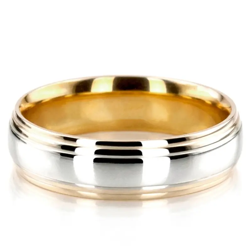 10K yellow-white-yellow gold 6mm. high polish basic-carved-simple-wedding-bands - alternate view 3