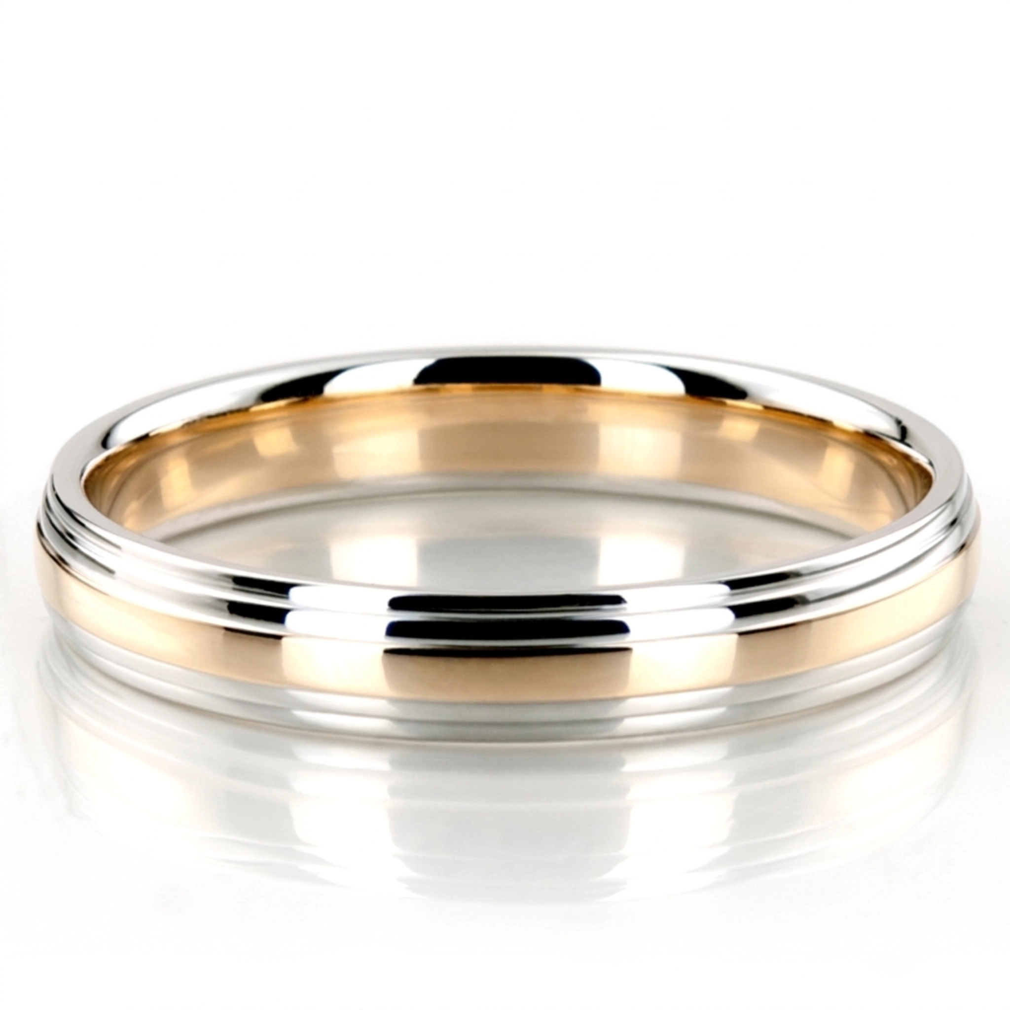 10K white-yellow-white gold 4mm. high polish basic-carved-simple-wedding-bands - alternate view 7