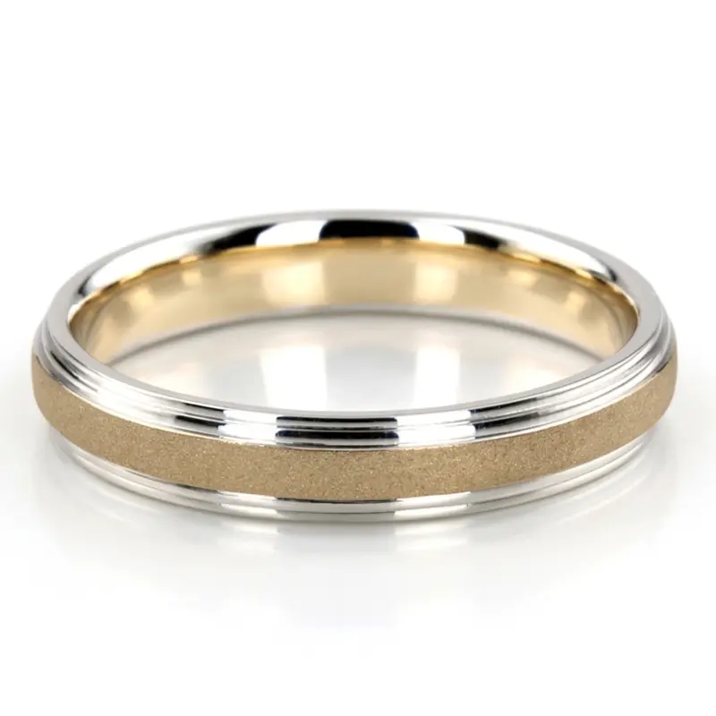 10K white-yellow-white gold 4mm. sand blast basic-carved-simple-wedding-bands - alternate view 6