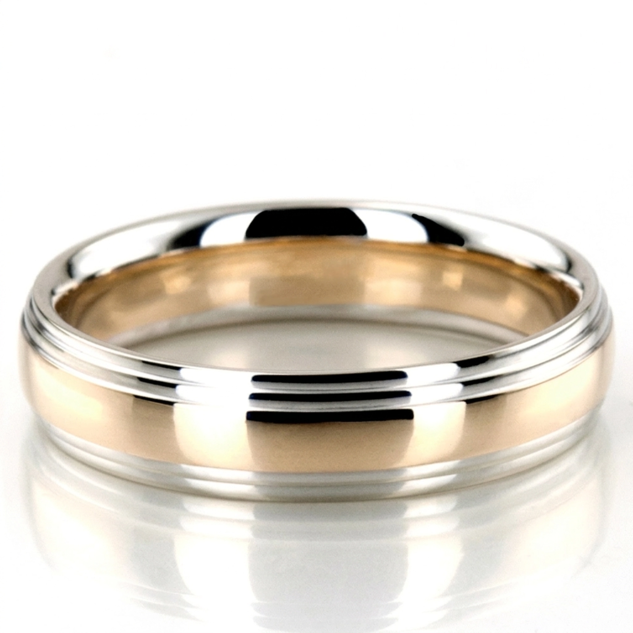 10K white-yellow-white gold 5mm. high polish basic-carved-simple-wedding-bands - alternate view 6