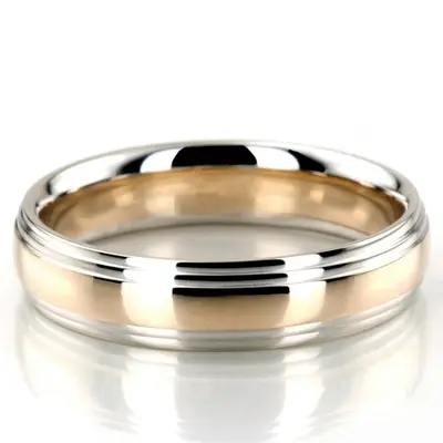 10K white-yellow-white gold 5mm. high polish basic-carved-simple-wedding-bands - alternate view 6 thumbnail