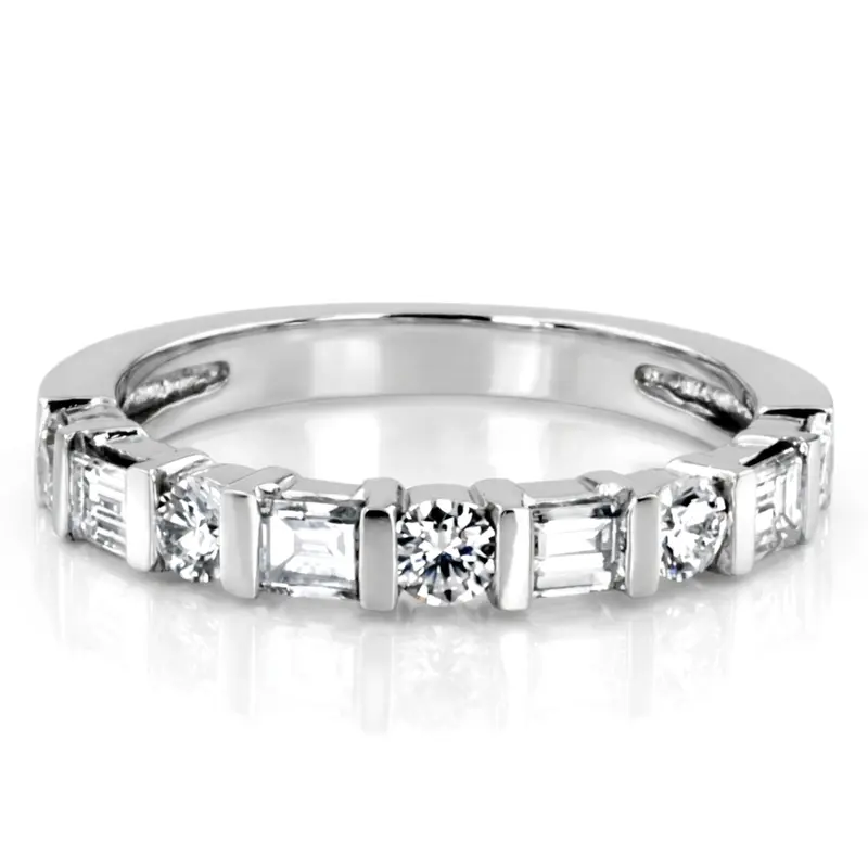 14K white gold Round and Baguette Cut Bar Set Woman Diamond Ring (3/4 ct. tw.) - alternate view 2