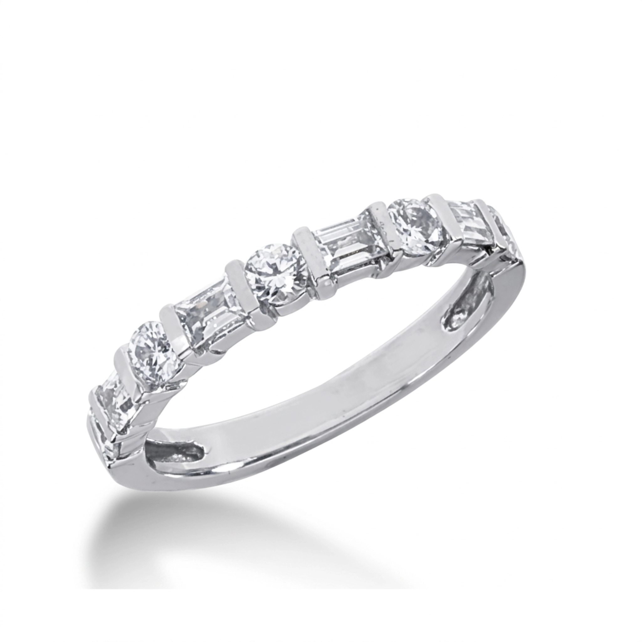 14K white gold Round and Baguette Cut Bar Set Woman Diamond Ring (3/4 ct. tw.) - alternate view 4
