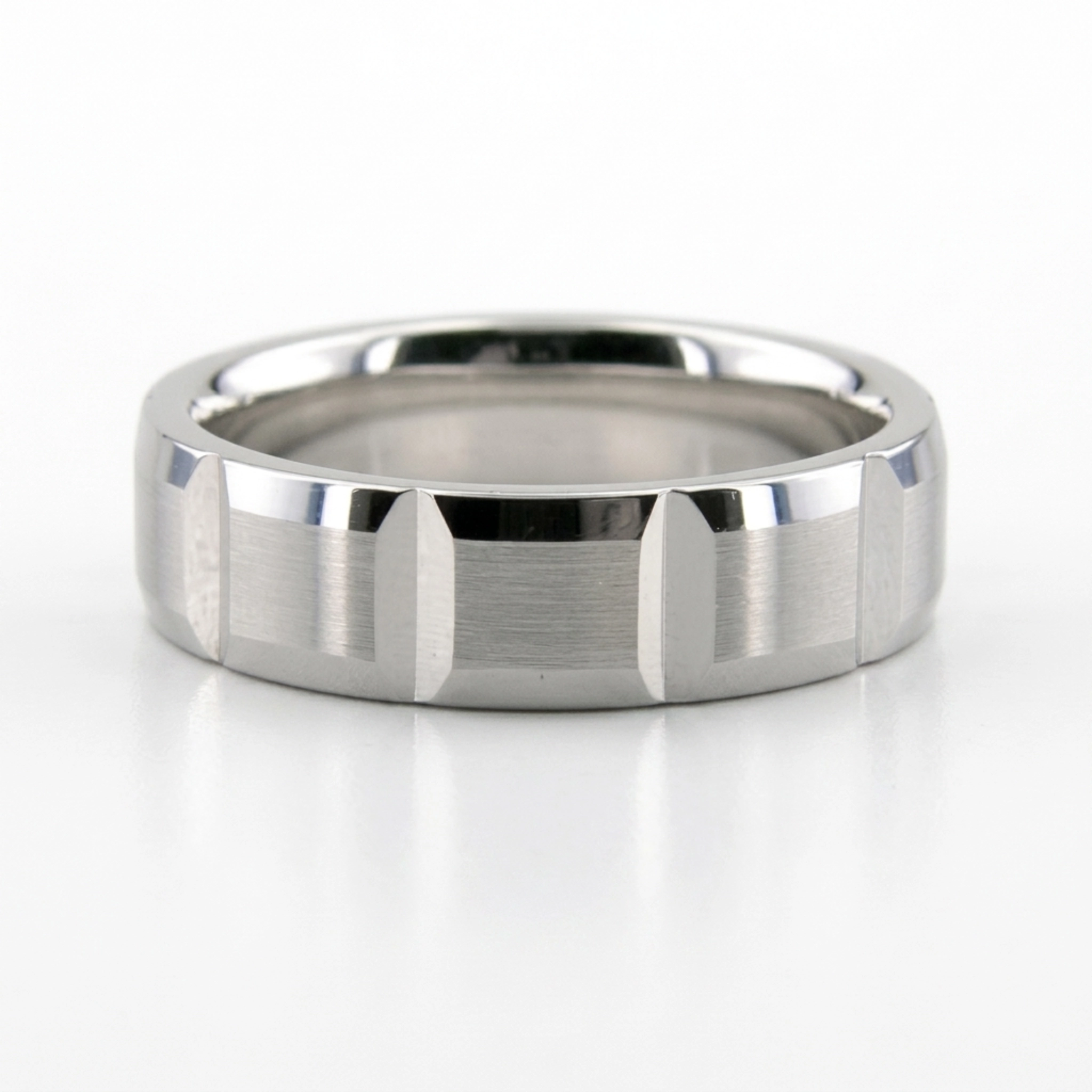 14K white gold 6mm. satin finish diamond-cut-wedding-ring - main view