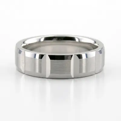 14K white gold 6mm. satin finish diamond-cut-wedding-ring - main view thumbnail