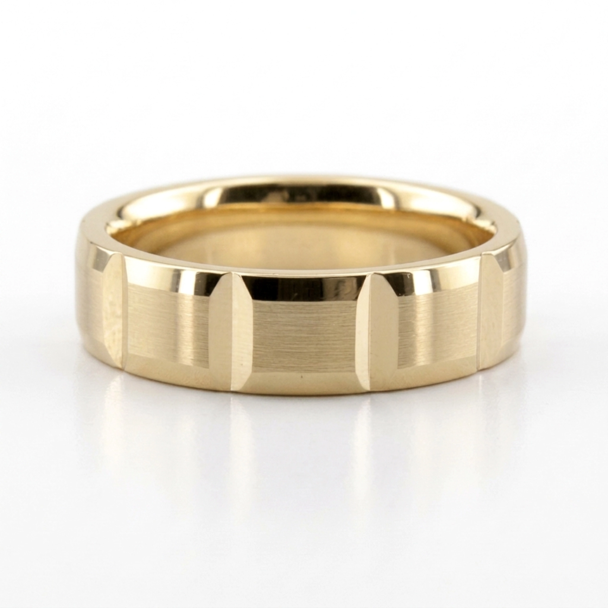14K yellow gold 6mm. satin finish diamond-cut-wedding-ring - alternate view 2