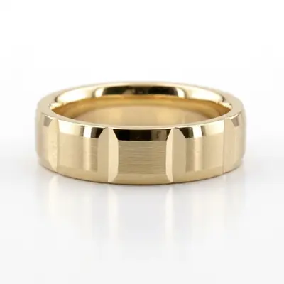 14K yellow gold 6mm. satin finish diamond-cut-wedding-ring - alternate view 2 thumbnail