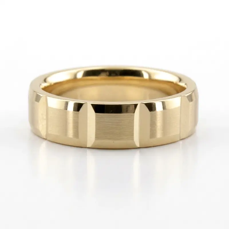 14K yellow gold 6mm. satin finish diamond-cut-wedding-ring - alternate view 2