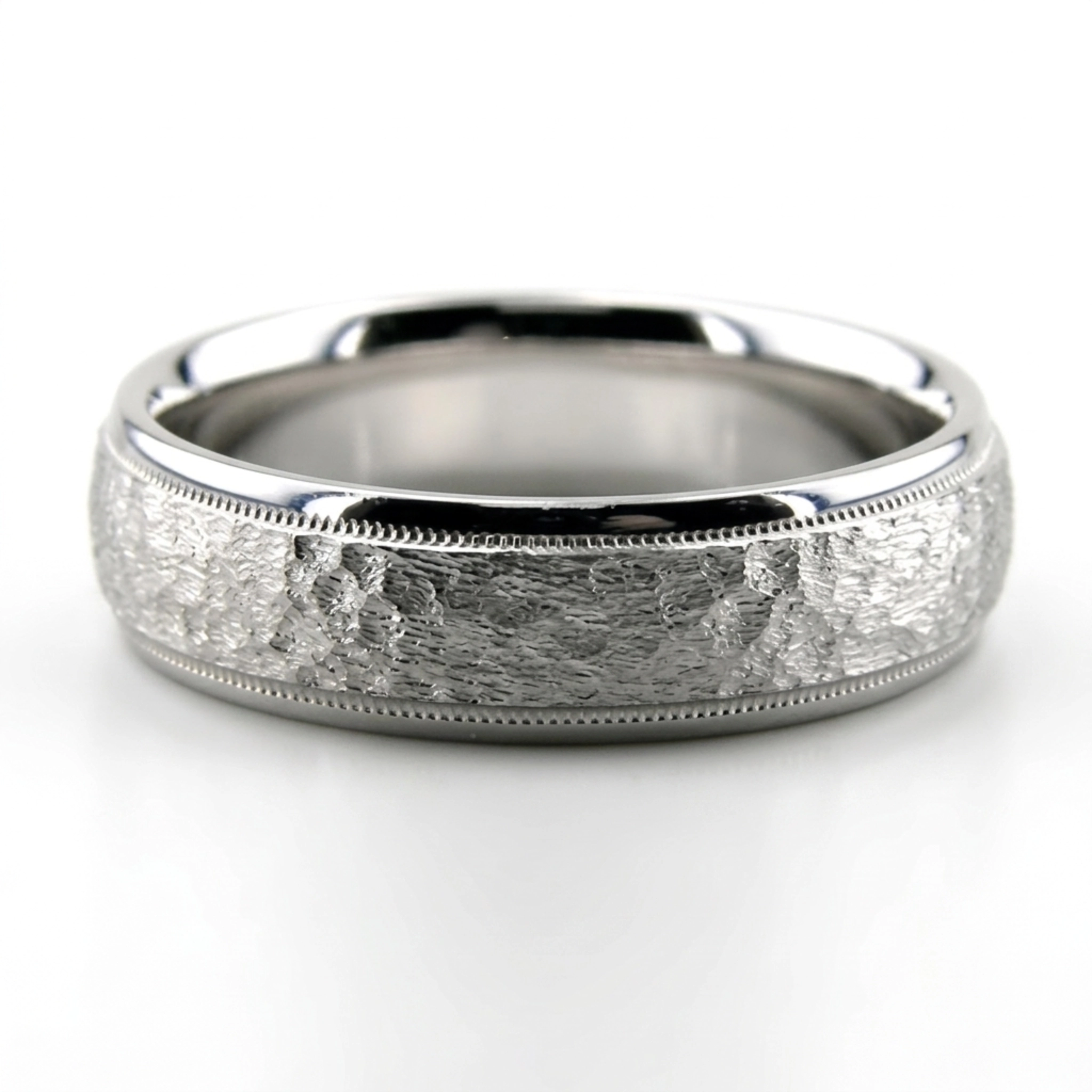 14K white gold 6mm. hammer diamond-cut-wedding-band - main view