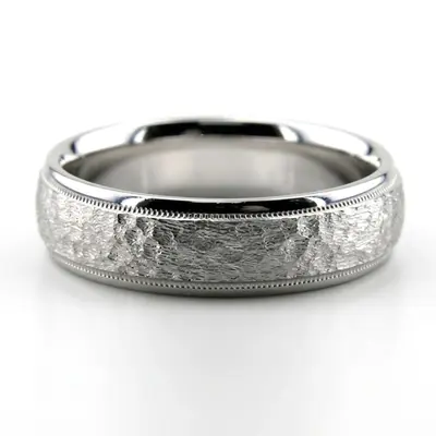 14K white gold 6mm. hammer diamond-cut-wedding-band - main view thumbnail