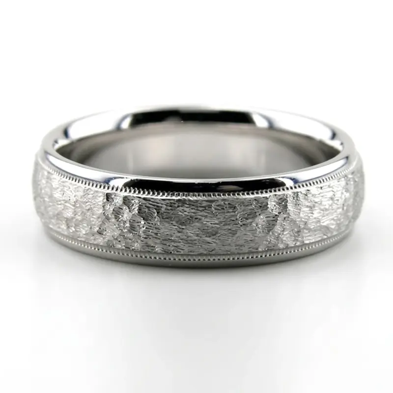 14K white gold 6mm. hammer diamond-cut-wedding-band - main view