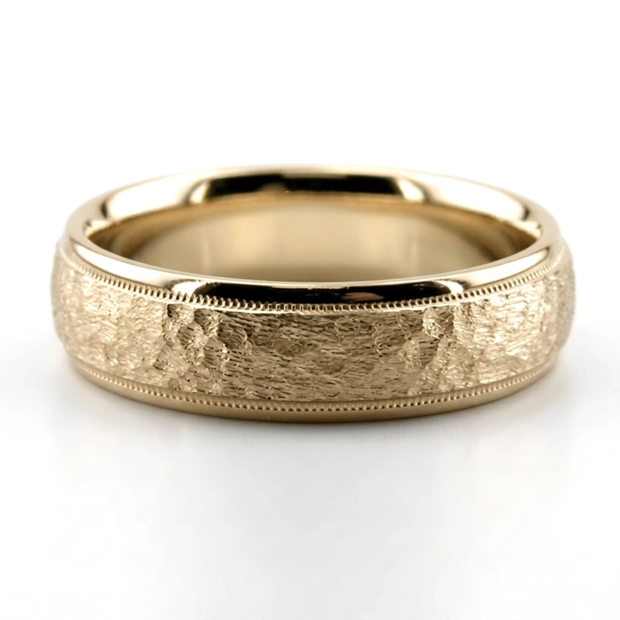14K yellow gold 6mm. hammer diamond-cut-wedding-band - alternate view 2