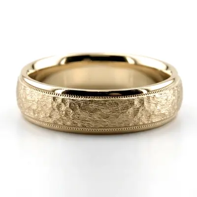 14K yellow gold 6mm. hammer diamond-cut-wedding-band - alternate view 2 thumbnail