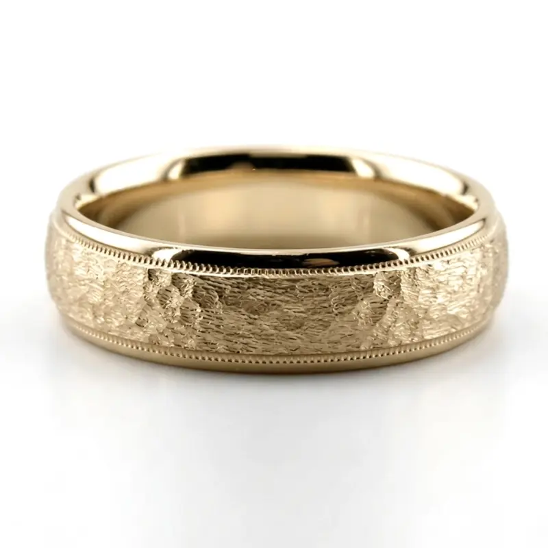 14K yellow gold 6mm. hammer diamond-cut-wedding-band - alternate view 2