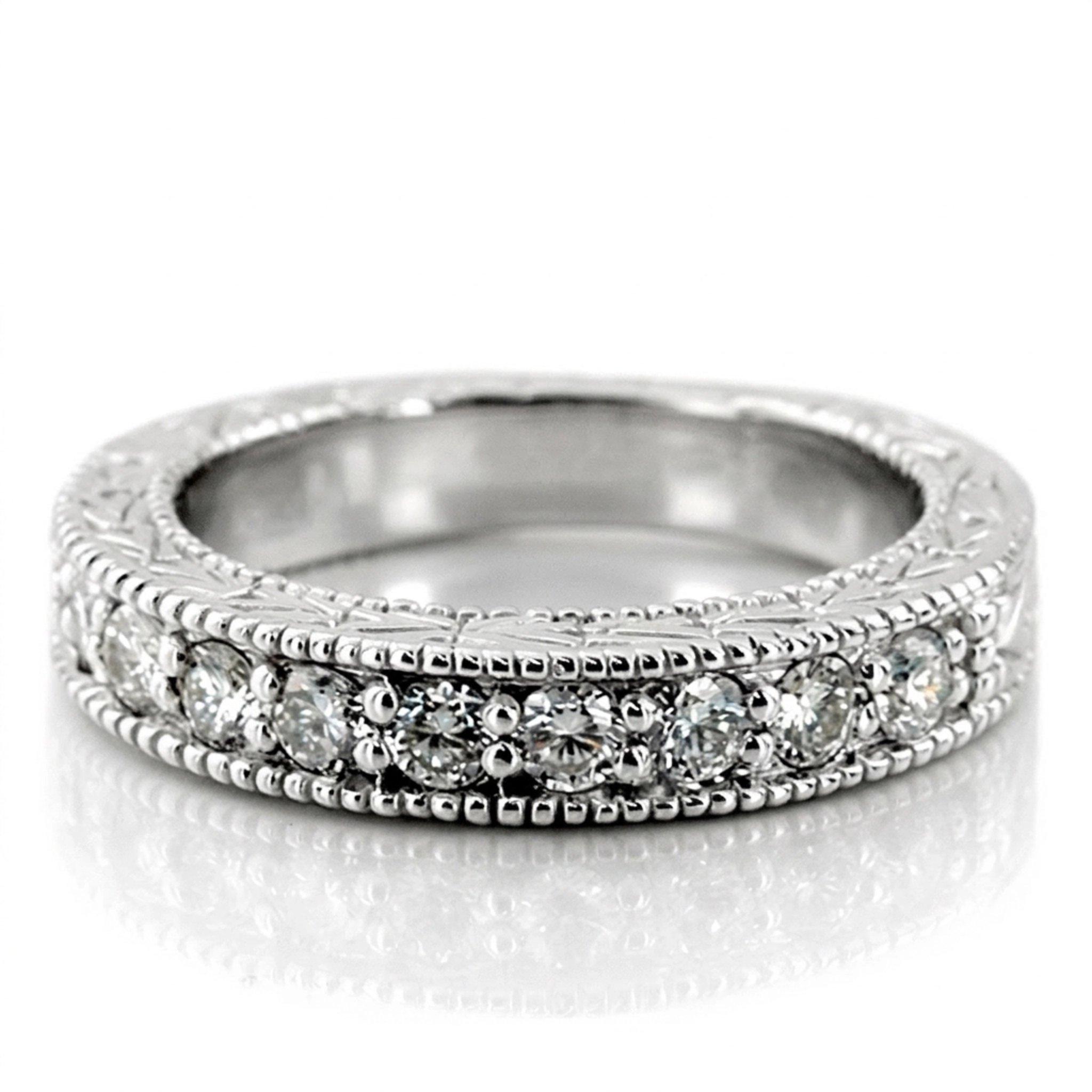 14K white gold Beautiful Antique Prong Set Diamond Wedding Band (0.45 ct. tw.) - main view