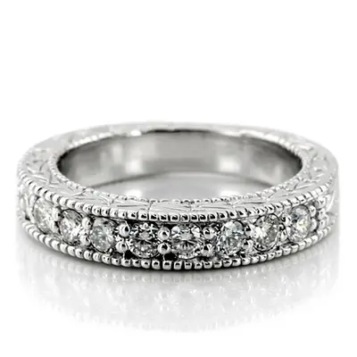 14K white gold Beautiful Antique Prong Set Diamond Wedding Band (0.45 ct. tw.) - main view thumbnail