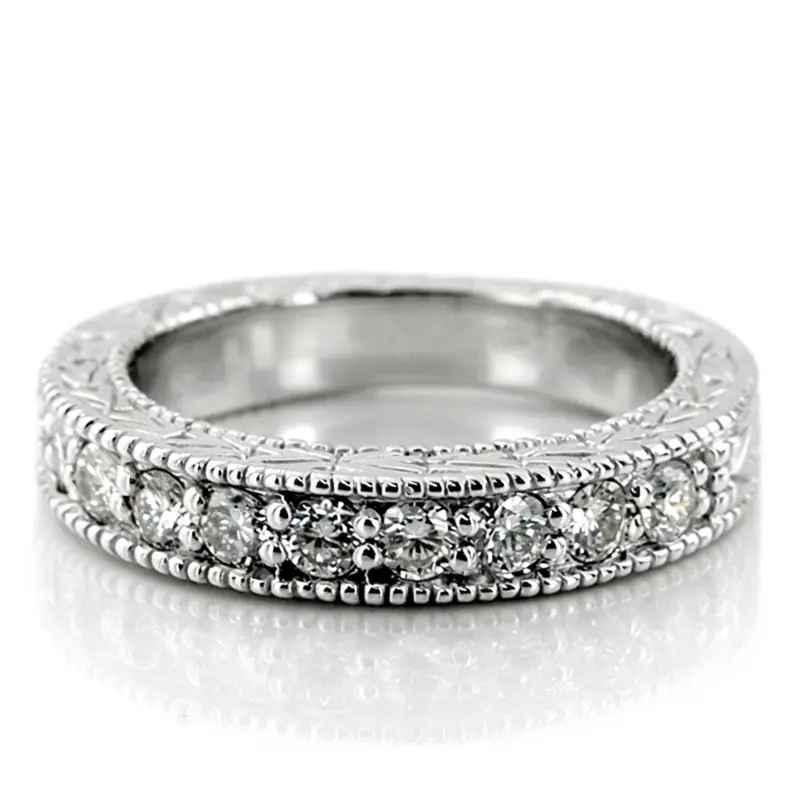14K white gold Beautiful Antique Prong Set Diamond Wedding Band (0.45 ct. tw.) - main view