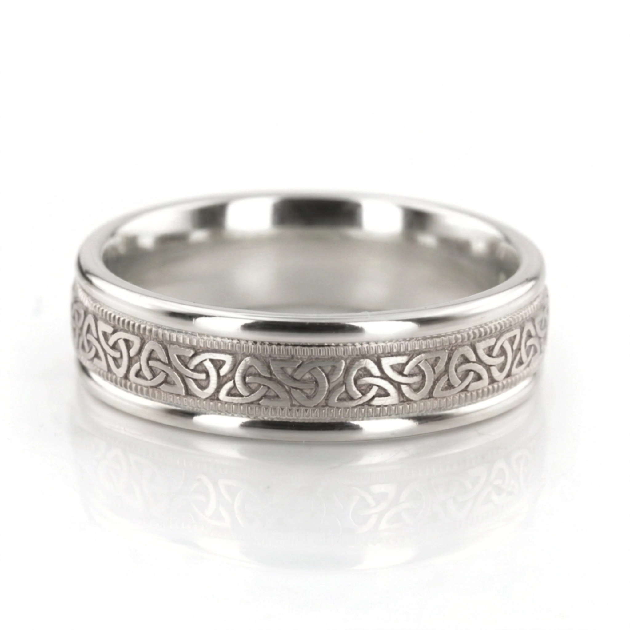 10K white gold 6mm. same as picture Benchmark-6mm-Comfort-Fit-Round-Edge-Celtic-Knot-D - alternate view 4