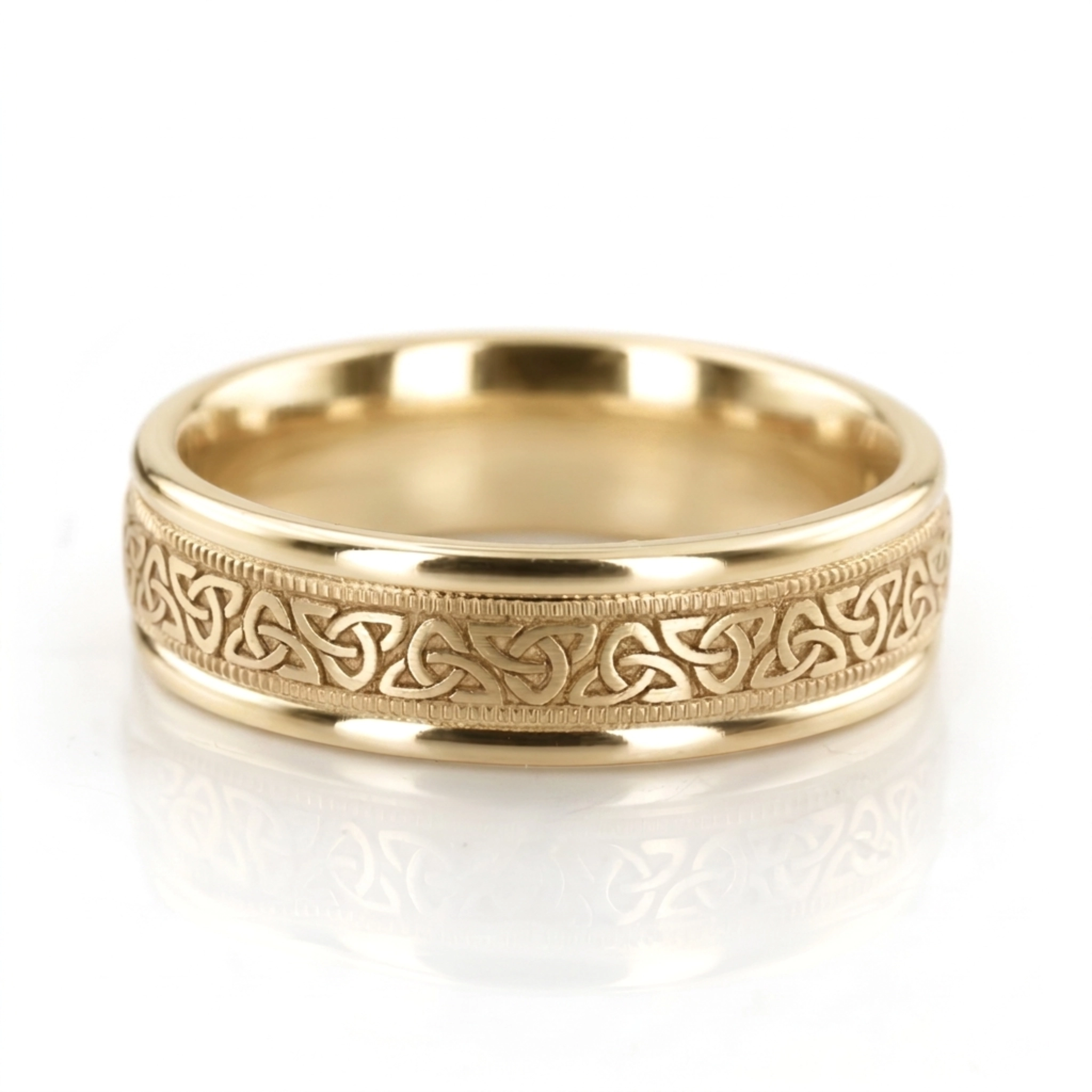 10K yellow gold 6mm. same as picture Benchmark-6mm-Comfort-Fit-Round-Edge-Celtic-Knot-D - alternate view 5