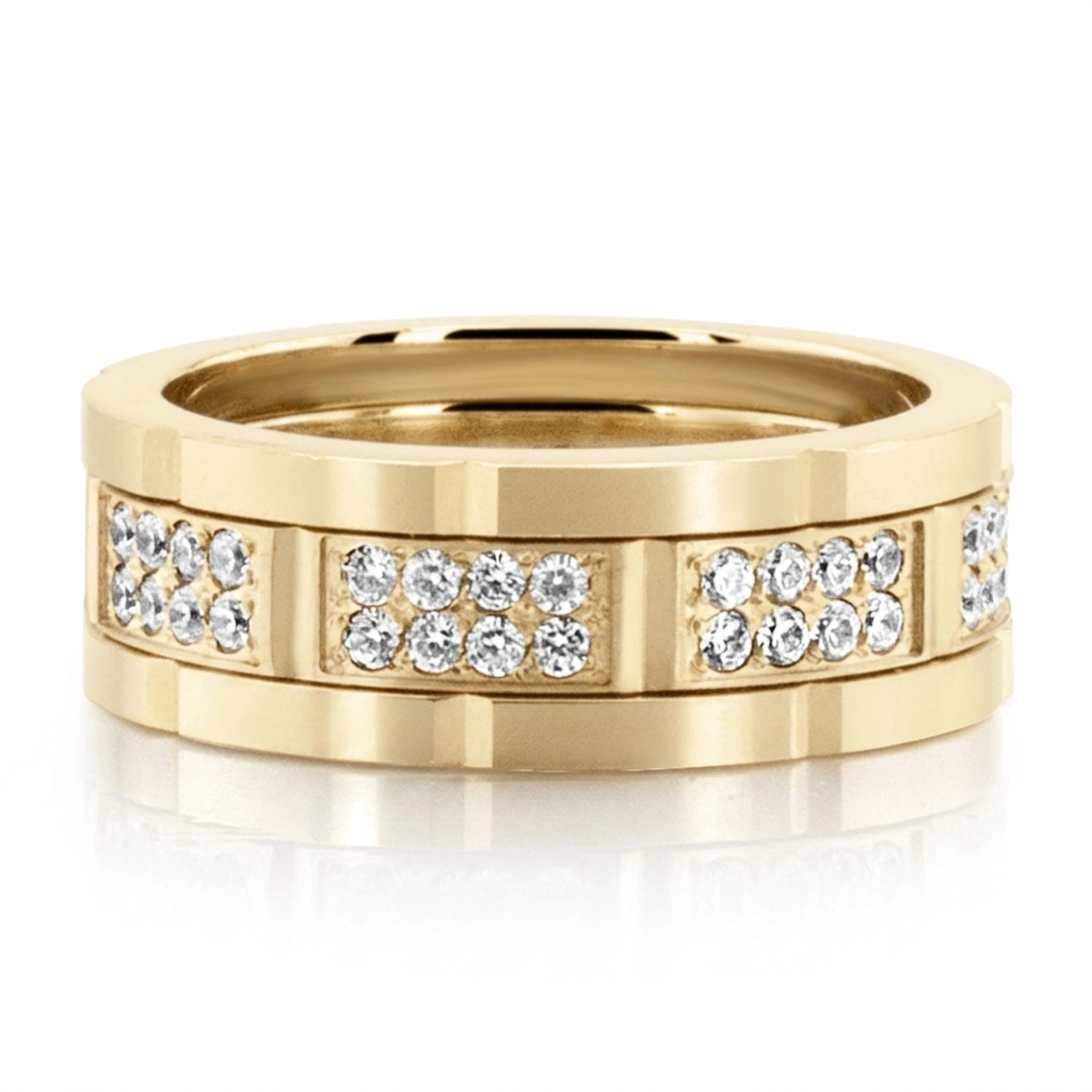 10K yellow gold 8mm. satin finish Rolex Inspired Dual Row Diamond Ring - alternate view 4