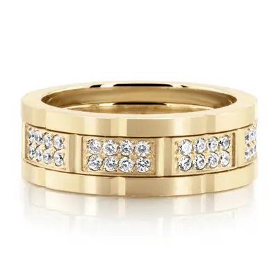 10K yellow gold 8mm. satin finish Rolex Inspired Dual Row Diamond Ring - alternate view 4 thumbnail