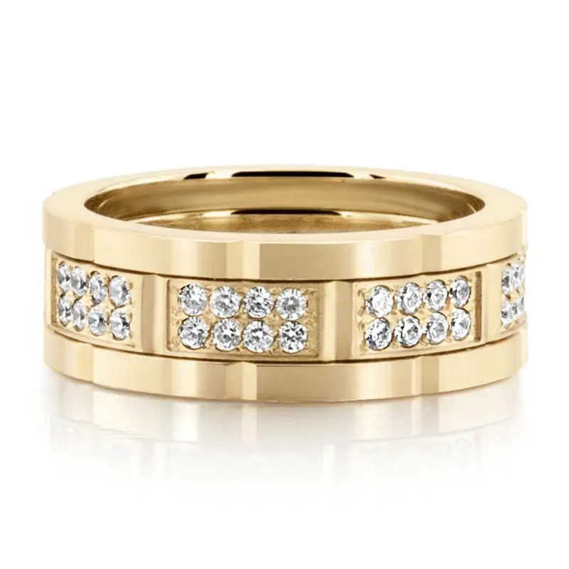 10K yellow gold 8mm. satin finish Rolex Inspired Dual Row Diamond Ring - alternate view 4