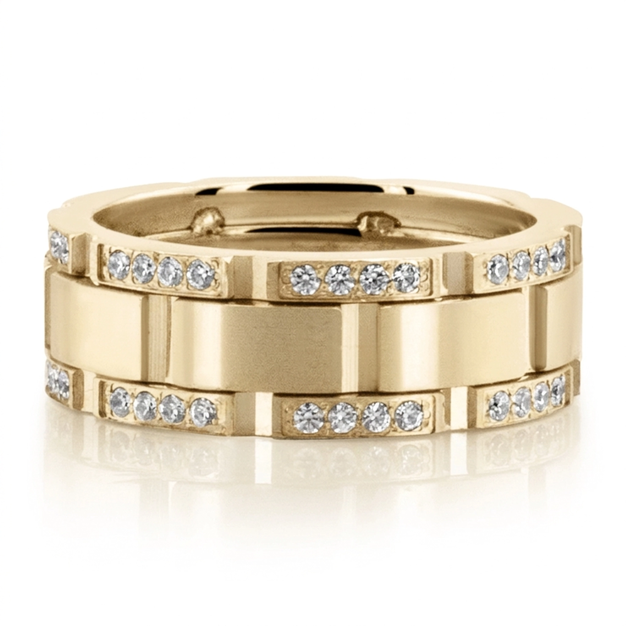 10K yellow gold 8mm. satin finish Rolex Inspired Diamond Edge Wedding Band - alternate view 4
