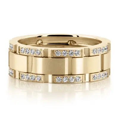 10K yellow gold 8mm. satin finish Rolex Inspired Diamond Edge Wedding Band - alternate view 4 thumbnail