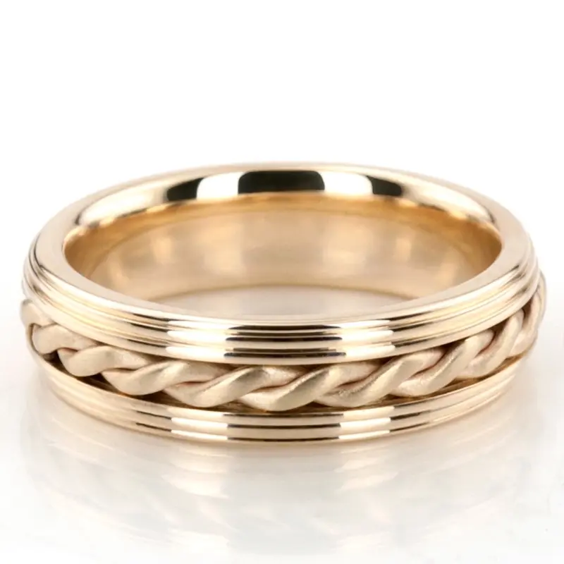 10K yellow gold 7mm. satin hand-made-hand-woven-wedding-band - main view