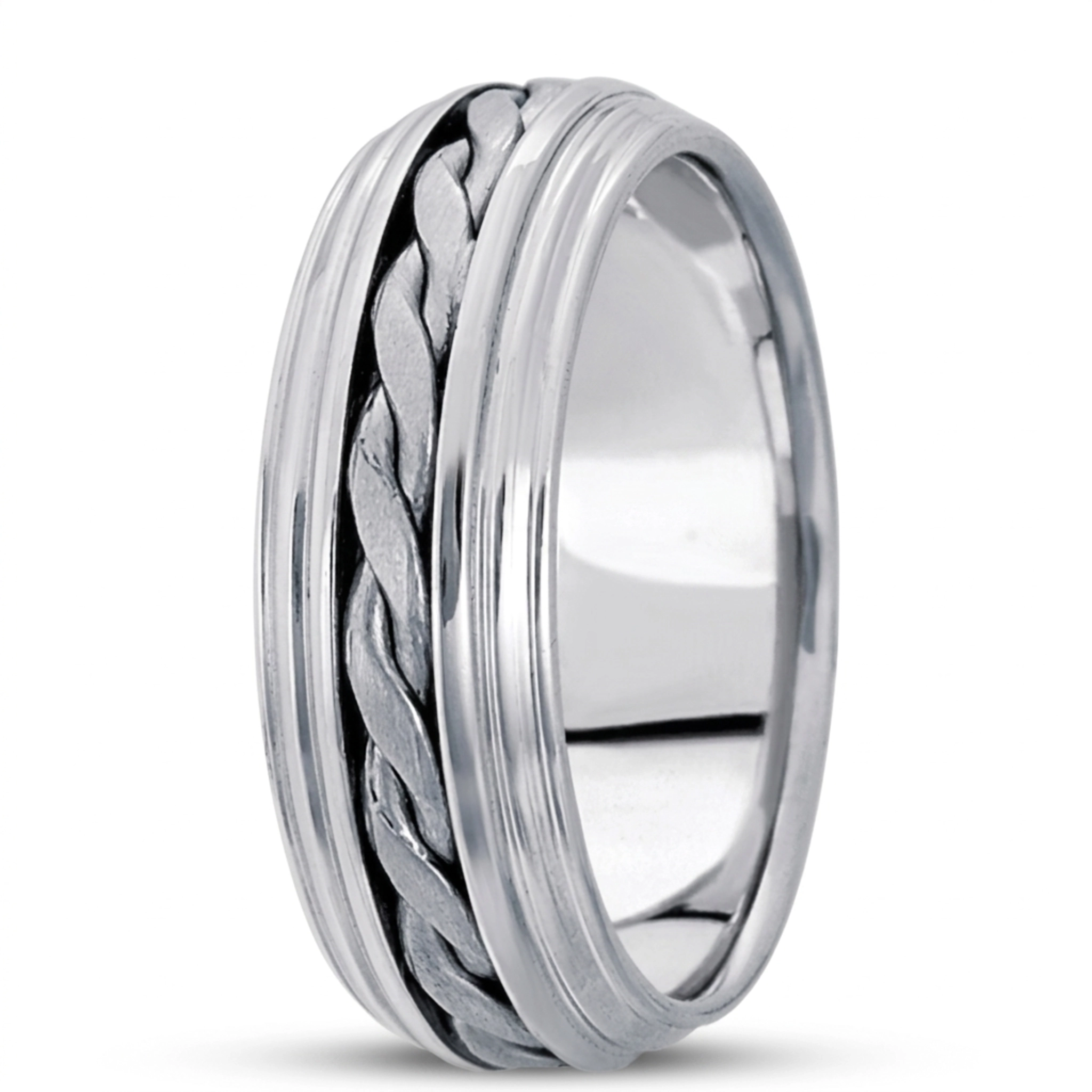 18K white gold 7mm. satin hand-made-hand-woven-wedding-band - alternate view 4