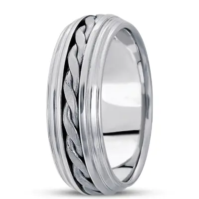 18K white gold 7mm. satin hand-made-hand-woven-wedding-band - alternate view 4 thumbnail