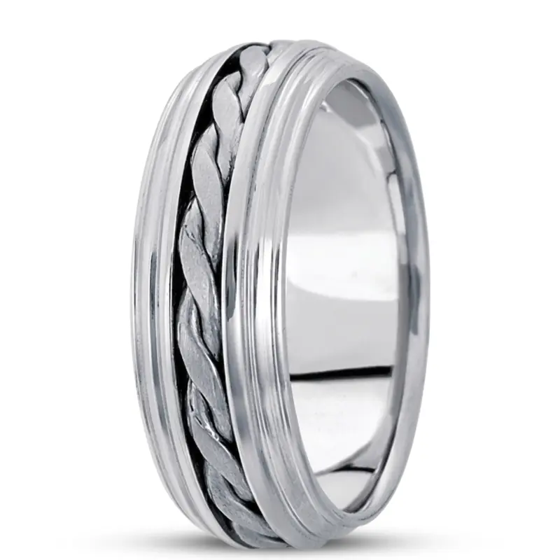 10K white gold 7mm. satin hand-made-hand-woven-wedding-band - alternate view 4