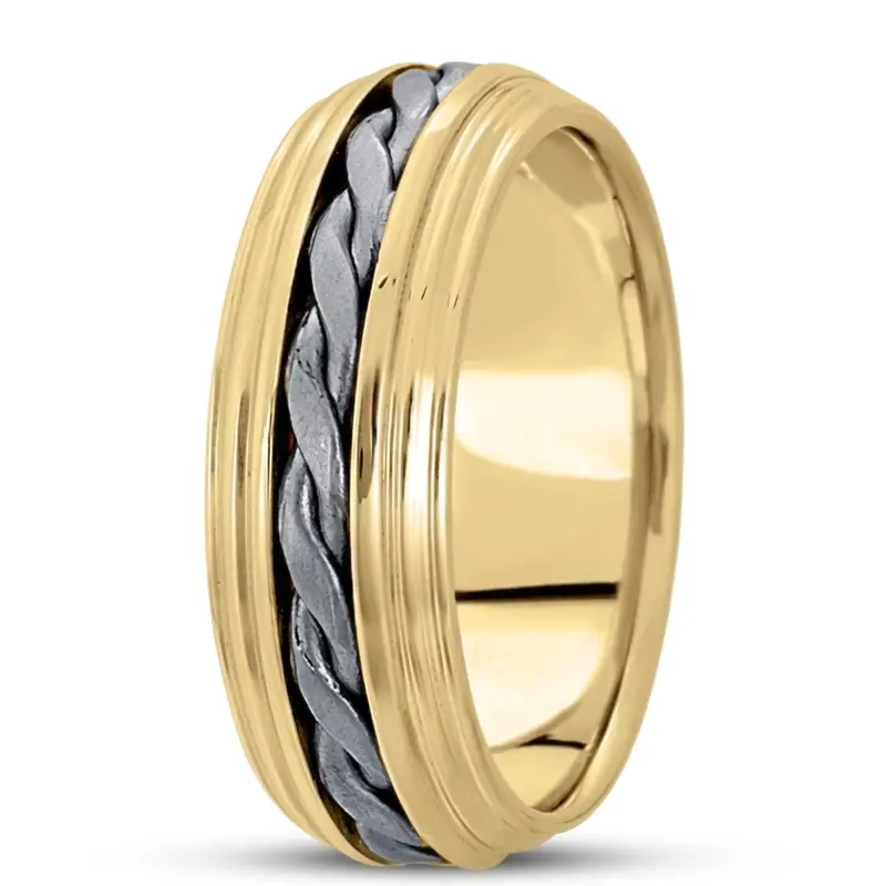 10K yellow-white-yellow gold 7mm. satin hand-made-hand-woven-wedding-band - alternate view 5