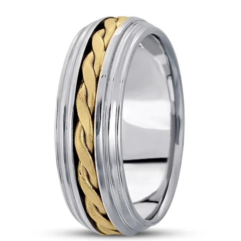 10K white-yellow-white gold 7mm. satin hand-made-hand-woven-wedding-band - alternate view 3