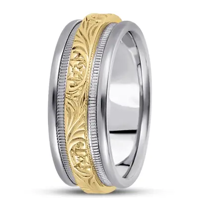 10K white-yellow-white gold 8mm. high polish hand-made-antique-wedding-band - alternate view 5 thumbnail