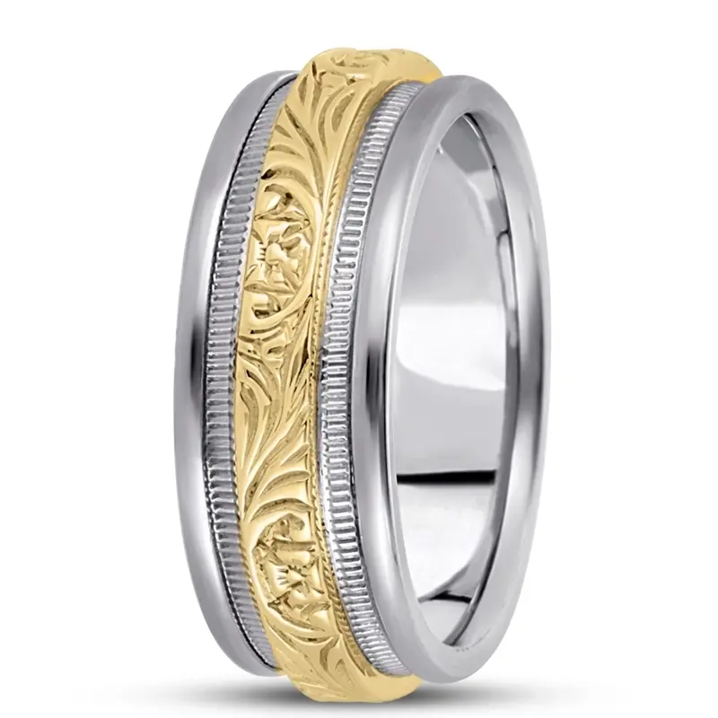 10K white-yellow-white gold 8mm. high polish hand-made-antique-wedding-band - alternate view 5