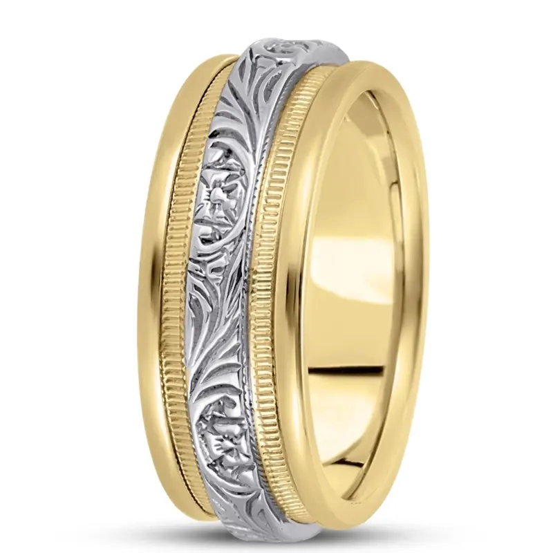 10K yellow-white-yellow gold 8mm. high polish hand-made-antique-wedding-band - alternate view 6