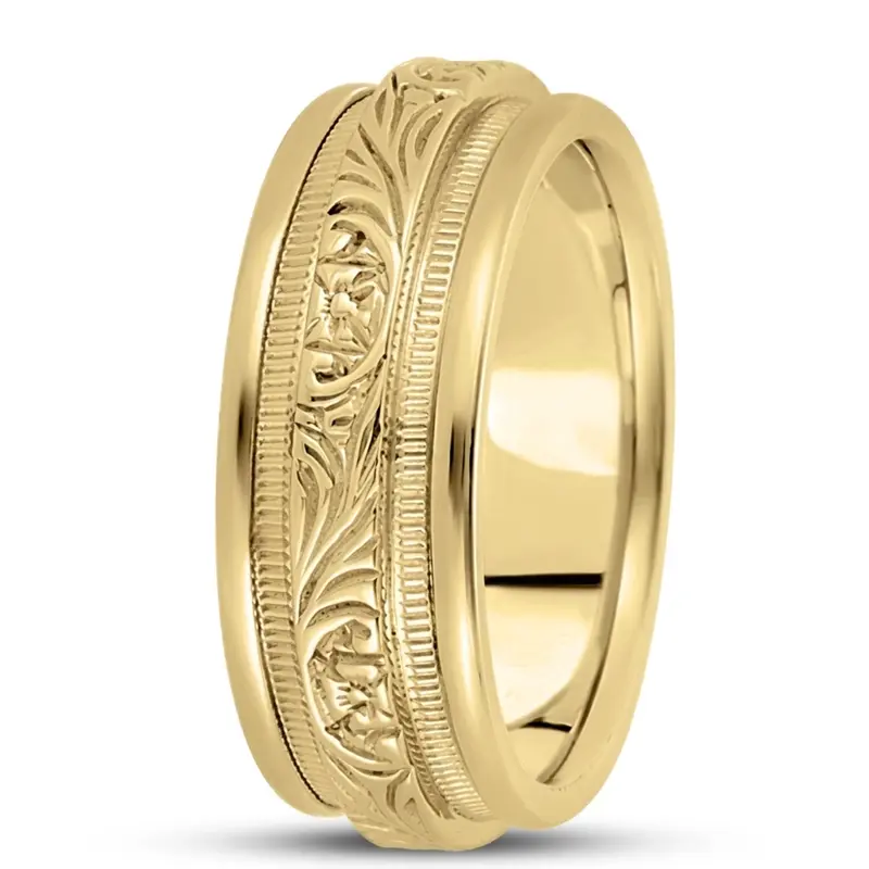 10K yellow gold 8mm. high polish hand-made-antique-wedding-band - alternate view 7