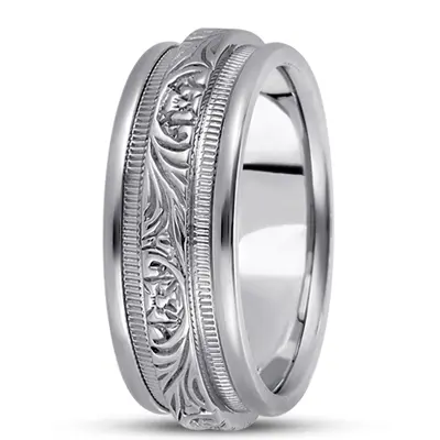 10K white gold 8mm. high polish hand-made-antique-wedding-band - main view thumbnail