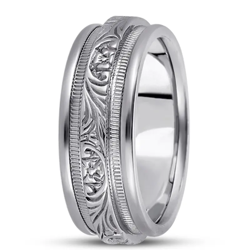 10K white gold 8mm. high polish hand-made-antique-wedding-band - main view