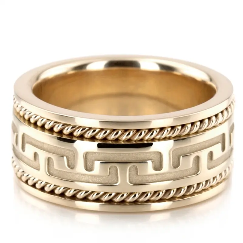 10K yellow gold 8.5mm. high polish hand-made-modern-wedding-band - main view