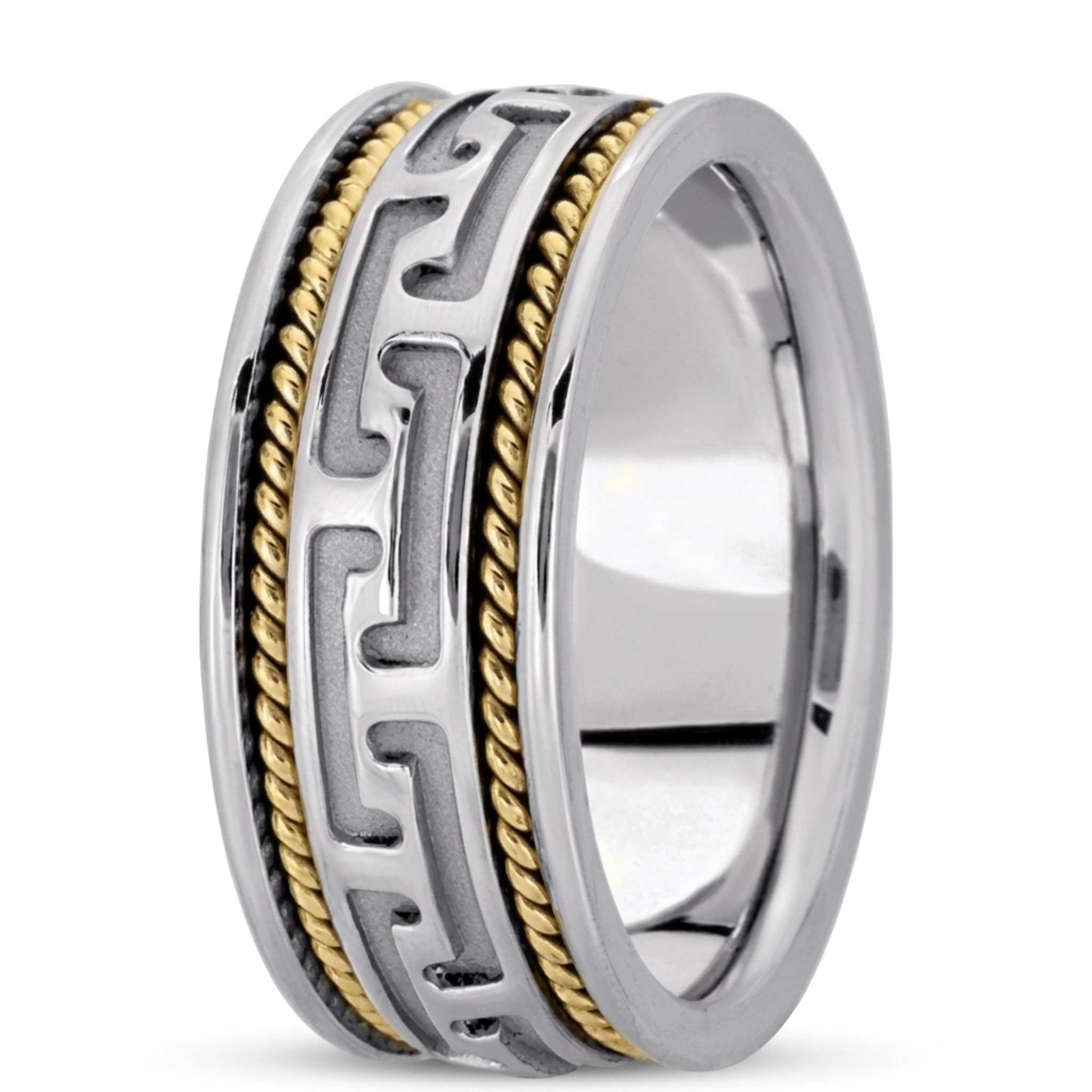 10K w-y-w-y-w gold 8.5mm. high polish hand-made-modern-wedding-band - alternate view 3