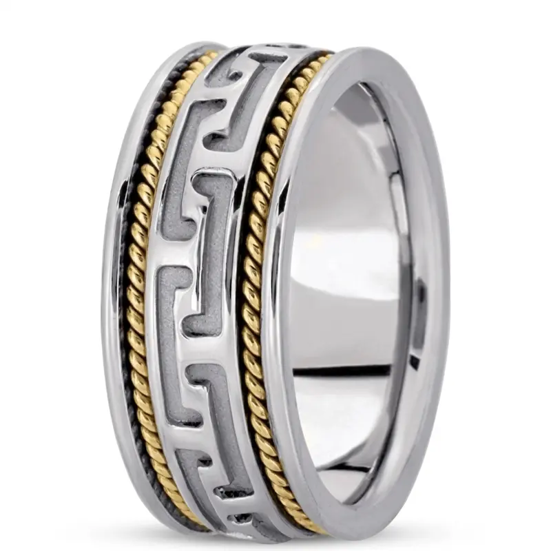 10K w-y-w-y-w gold 8.5mm. high polish hand-made-modern-wedding-band - alternate view 3