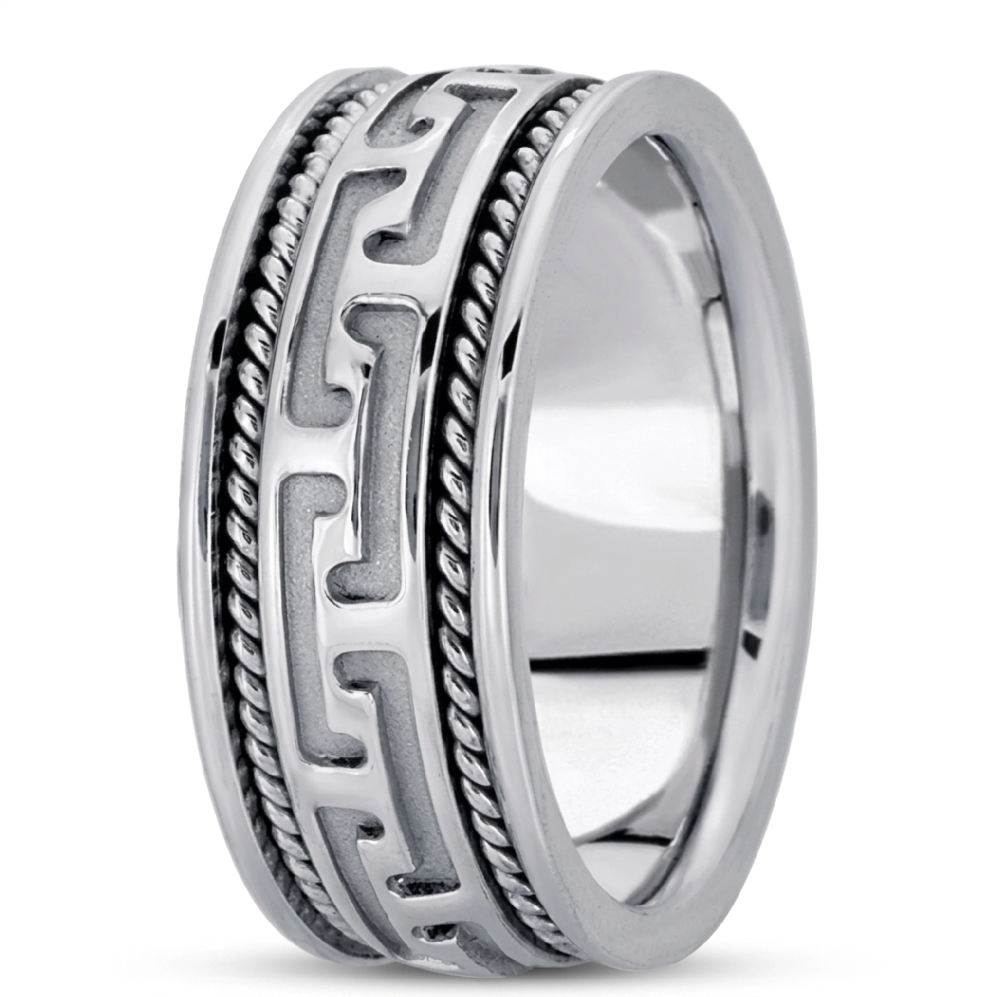 10K white gold 8.5mm. high polish hand-made-modern-wedding-band - alternate view 5